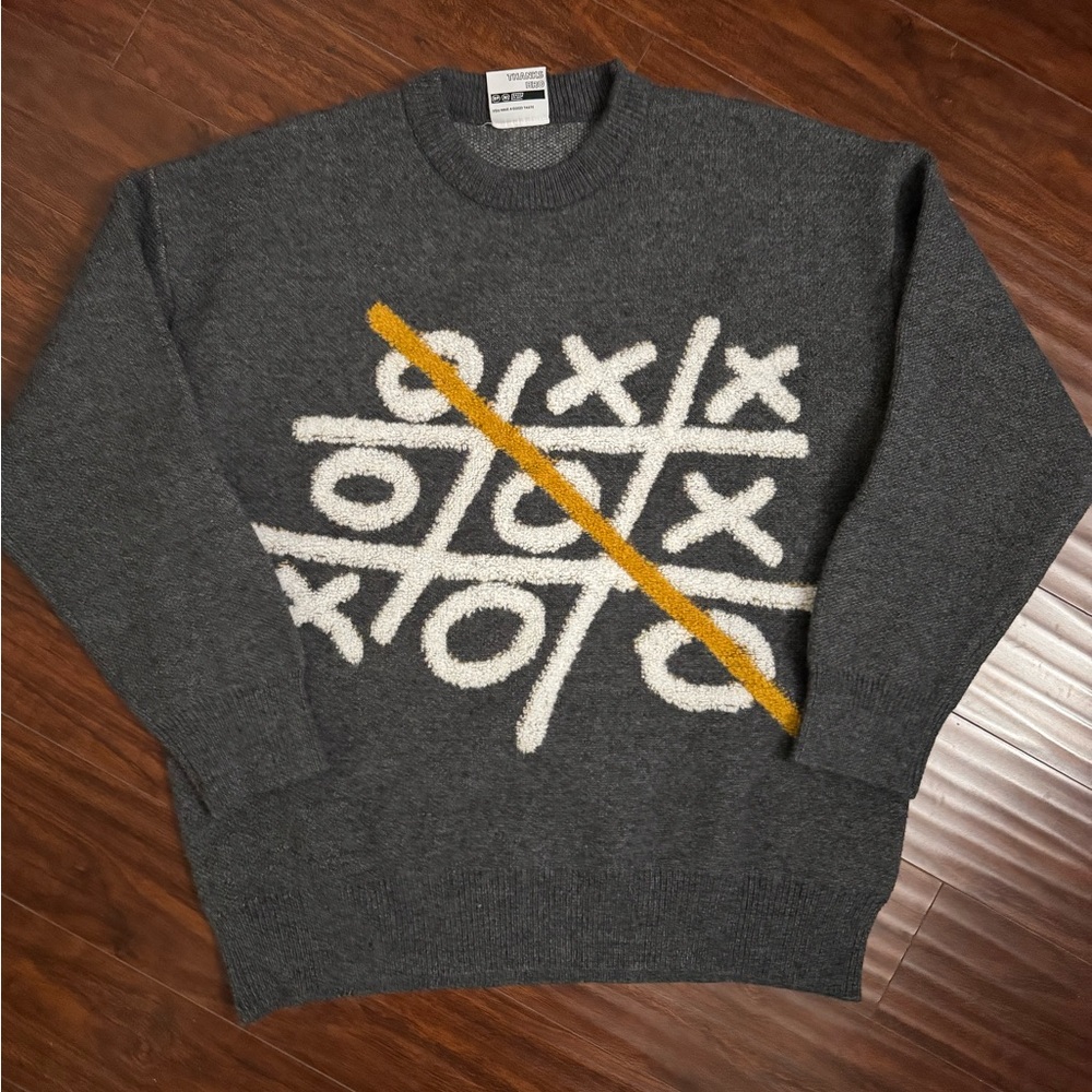 Gray Sweater with Tic-Tac-Toe Design